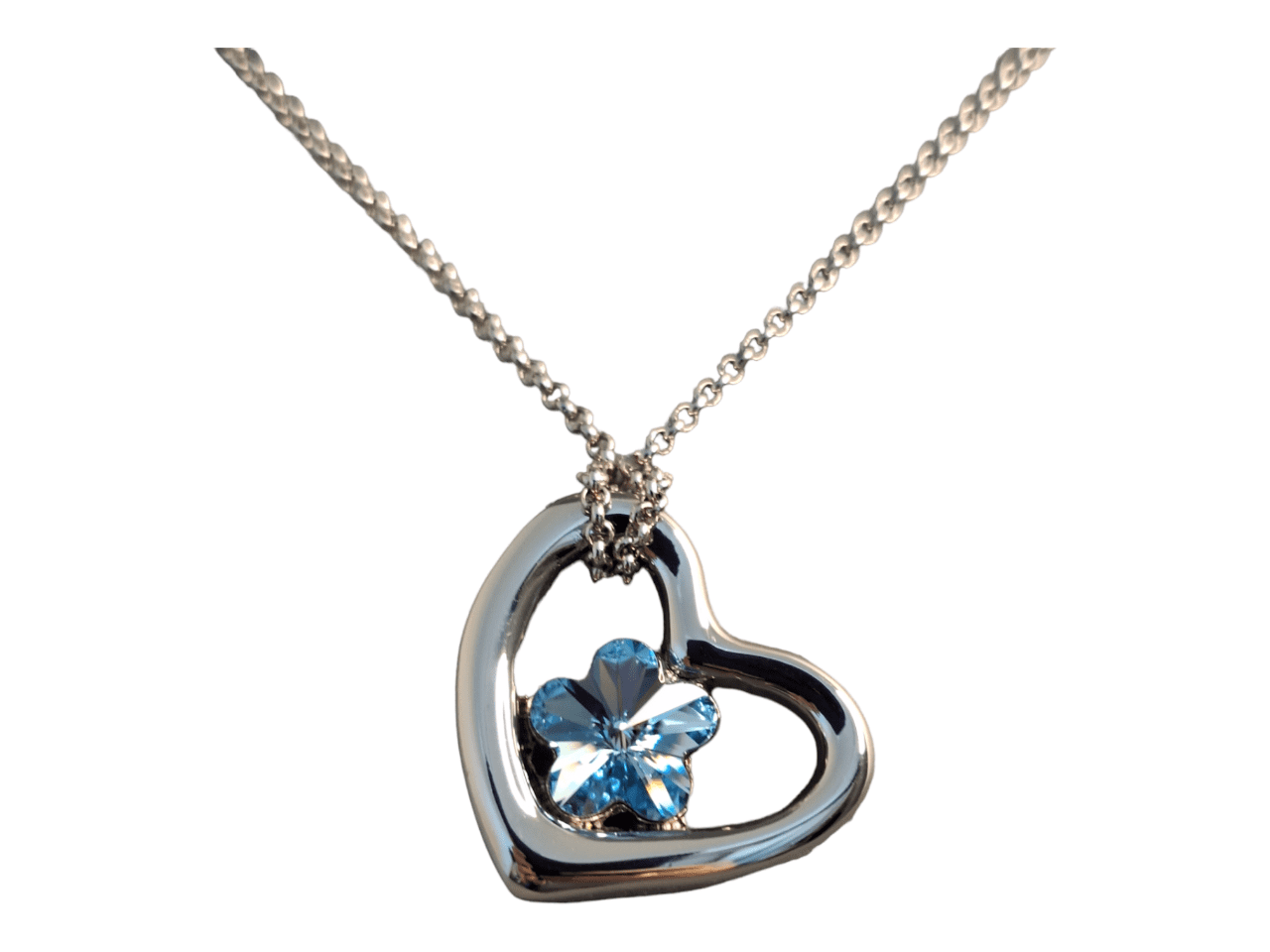 Chaine et Pendentif cœur fleur bleue SWAROVSKI 