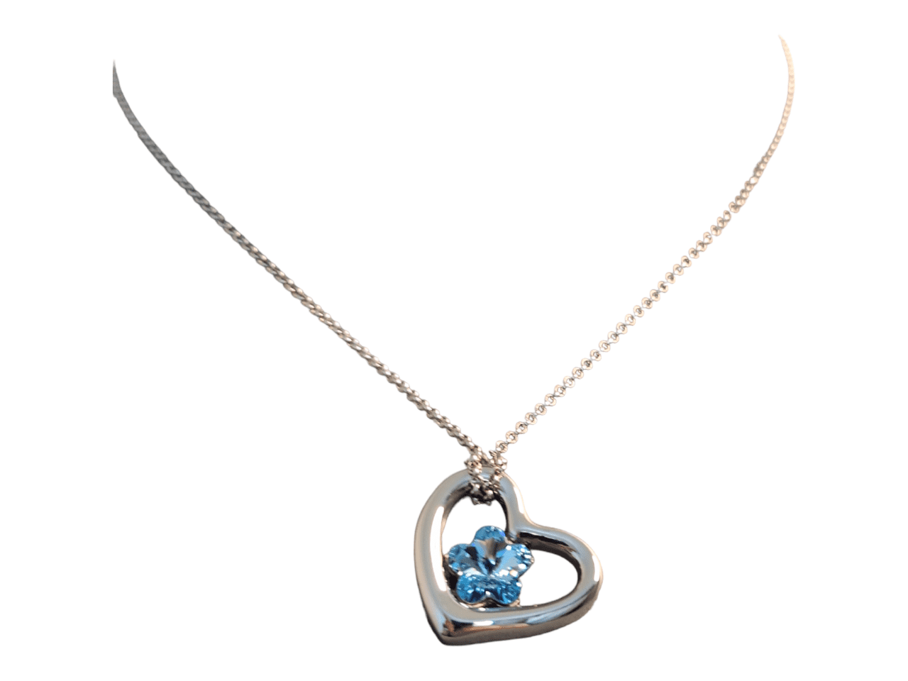Chaine et Pendentif cœur fleur bleue SWAROVSKI 