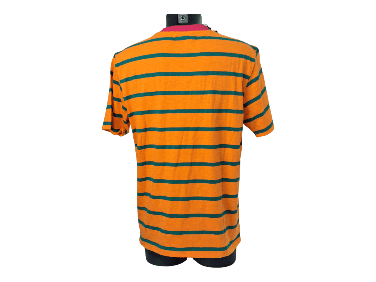 T-Shirt GUESS orange à rayure vertes col rond fushia taille S