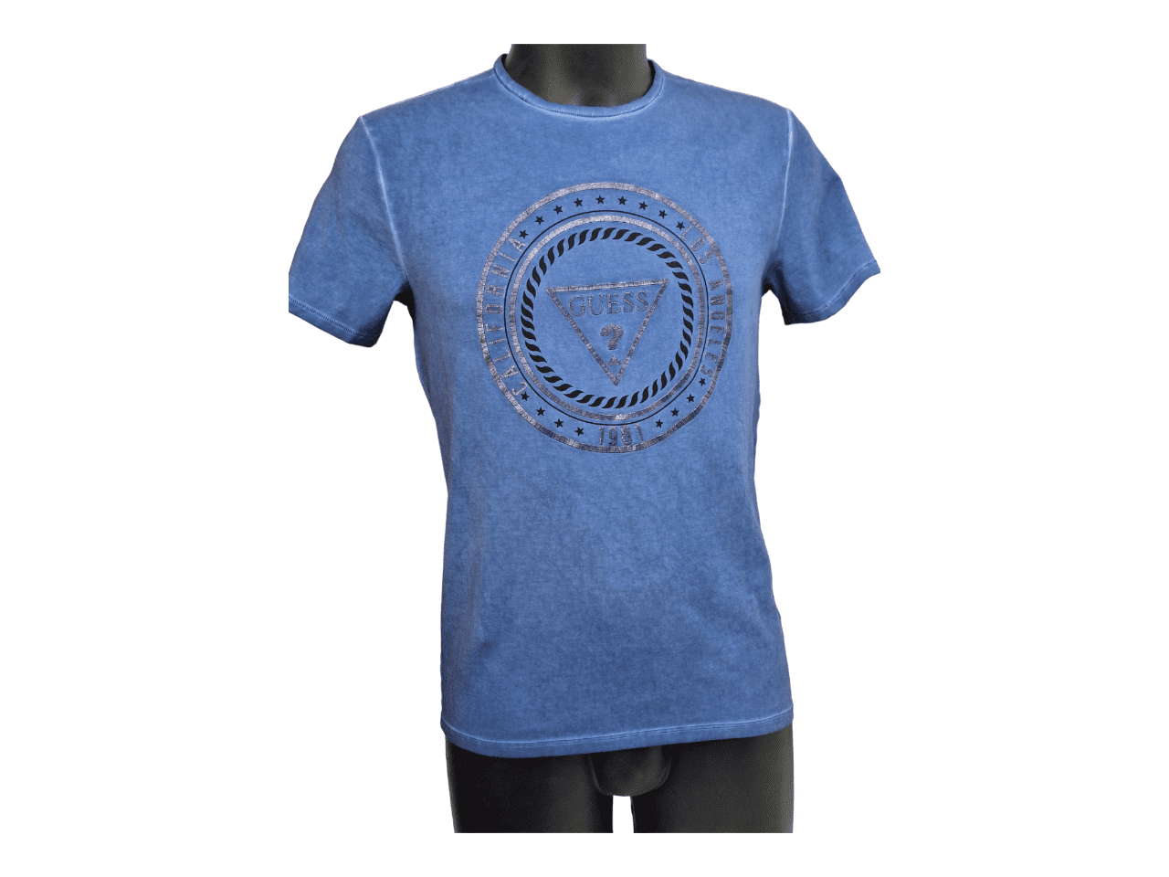 T-Shirt GUESS bleu motif imprimé devant taille M