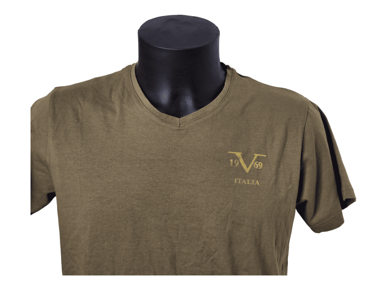 T-Shirt VERSACE vert kaki logo or face dos et devant taille M