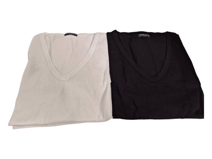 T-Shirt ROCHAS modèle blanc et noir col V 100% coton par lot de 2 taille L